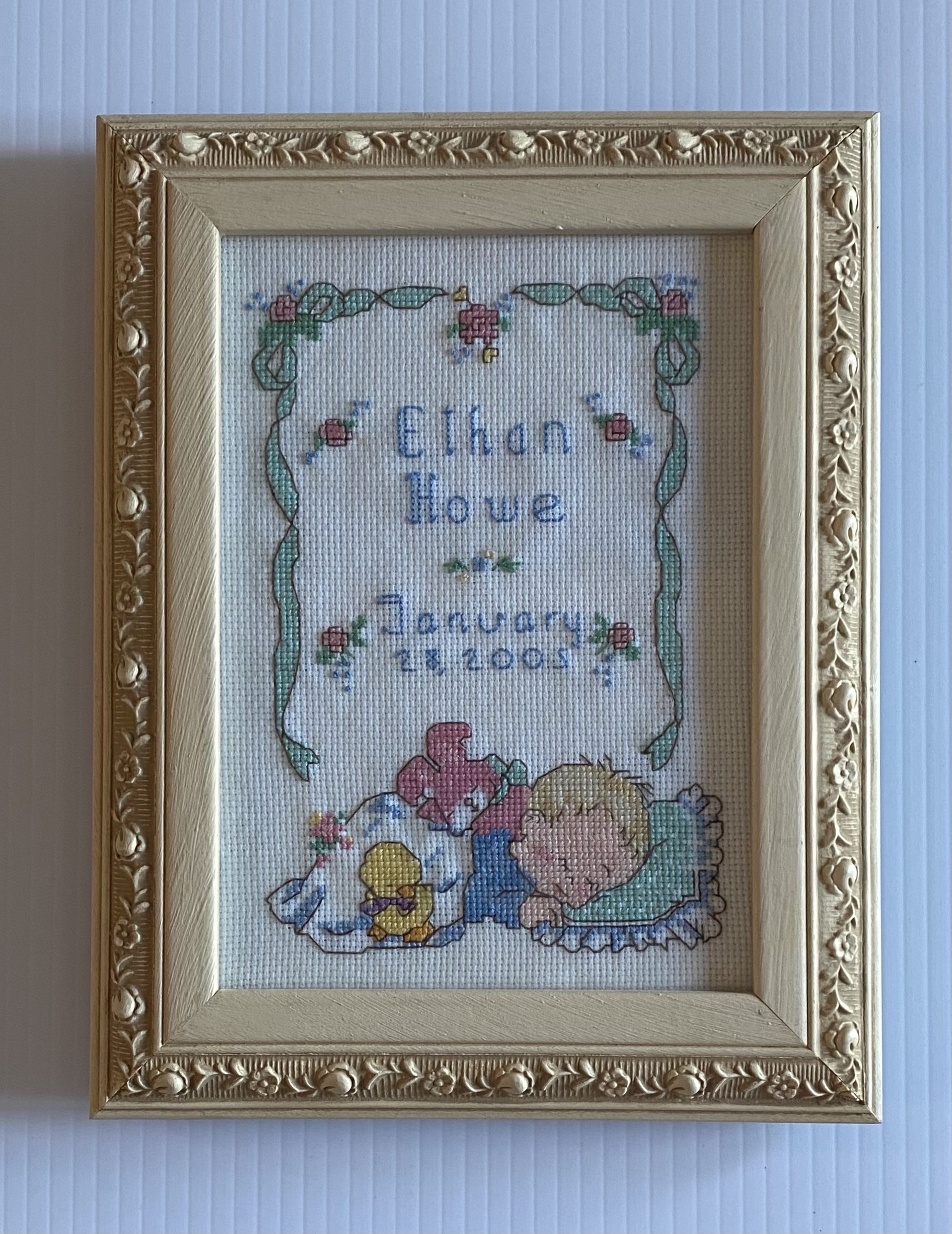 Cross-Stitched Birth Commemoration for Ethan